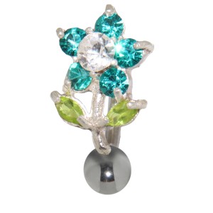 Bauchnabel Piercing Stecker mit 925 Sterling Silber, putziges Blümchen mit türkisen Blüten