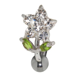 Bauchnabel Piercing Stecker mit 925 Sterling Silber, putziges Blümchen mit kristallklaren Blüten