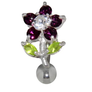 Bauchnabel Piercing Stecker mit 925 Sterling Silber, putziges Blümchen mit lila Blüten