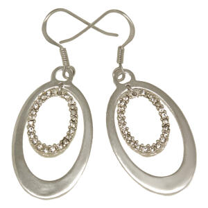 Ohrhänger oval 925 Silber, kleine klare Kristalle