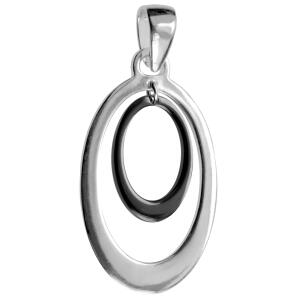 Kettenanhänger oval aus 925 Silber mit teilweiser grauer PVD-Beschichtung
