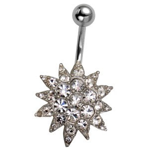Bauchnabel Piercing mit 925 Silber Blüten Motiv 605, crystal, 1.6x8mm