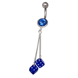 Bauchnabel Piercing , 925 Silber mit 2 Würfel Design