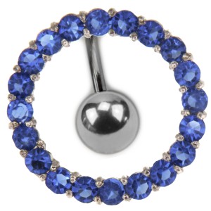 Bauchnabel Piercing Chirurgenstahl mit in Silber gefasstem dunkelblauen Kristallkranz