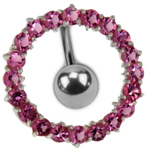 Bauchnabel Piercing Chirurgenstahl mit in Silber gefasstem rosa Kristallkranz