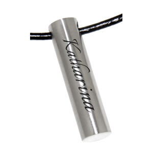 **Anhänger Zylinder rund aus Edelstahl mit Kristallen und Wunschgravur**Edelstahl Anhänger Zylinder Kristall– Personalisierte G