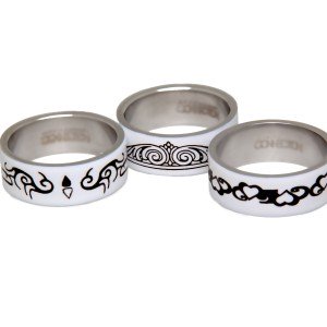 Ringe Set weiß mit Tribal-Motiv