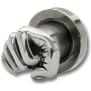 Plug aus 316L Chirurgenstahl,  mit 925 Sterling Silber Motiv  Faust, 4mm Durchmesser