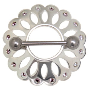 Brustwarzen Piercing Schild Göttin aus 925 Sterling Silber 12mm, ab clear