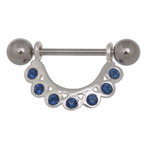 Brustwarzen Piercing Nippelschmuck 7 Kristalle 925 Silber sapphire