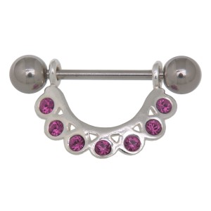 Brustwarzen Piercing Nippelschmuck 7 Kristalle 925 Silber rose