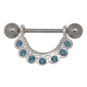 Brustwarzen Piercing Nippelschmuck 7 Kristalle 925 Silber aqua