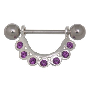 Brustwarzen Piercing Nippelschmuck 7 Kristalle 925 Silber amethyst