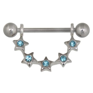 Brustwarzen Piercing Schild five little  twinkle stars  925 Silber 16mm aqua