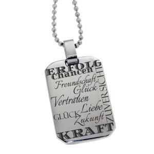 Anh&auml;nger Erkennungsmarke 22x34mm aus mattiertem Edelstahl mit abgeschr&auml;gten Ecken und individueller Gravur