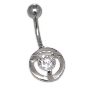 Bauchnabel Piercing mit klarem Kristall,  rund eingefasst