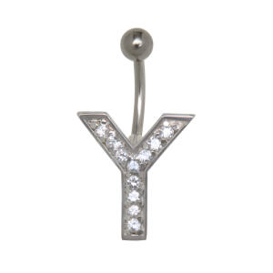 Bauchnabel Körperschmuck Piercing im ABC-Design mit Zirkonien - Buchstabe Y,1.6x6mm / 1.6x8mm / 1.6x10mm / 1.6x12mm / 1.6x14mm