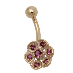 Bauchnabel Piercing aus 9 Karat Gold Blütendesign mit sieben Kristallsteine