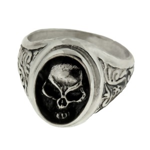 Schwerer Ring Motiv Totenkopf aus 925 Sterling Silber, oxidiert, Größe 20mm