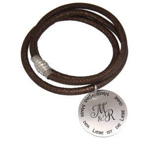 Echtlederarmband aus Nappaleder, bronzefarben, mit rundem Silberanhänger, doppelt umwickelt 17cm / 18cm / 19cm / 20cm / 21cm / 