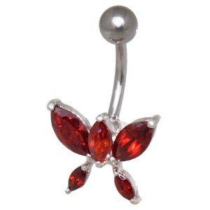 Bauchnabel Piercing Stecker mit 925 Sterling Silber, extravaganter Schmetterling, leuchtend rot