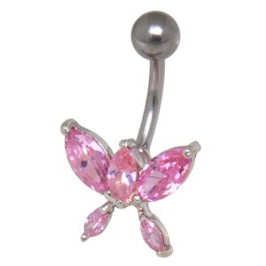 Bauchnabel Piercing Stecker mit 925 Sterling Silber, extravaganter Schmetterling, vornehmes Rosa