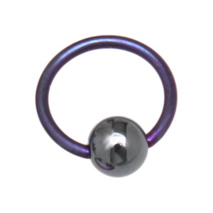 Klemmkugelring aus Titan mit Hematit-Kugel 1,0x10x4mm,  purple