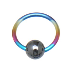 Klemmkugelring aus Titan mit Hematit-Kugel 1.2x6x3mm, regenbogenfarben