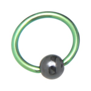 Klemmkugelring, farbig, aus Titan mit Hematitkugel 1.2x8x3mm, green