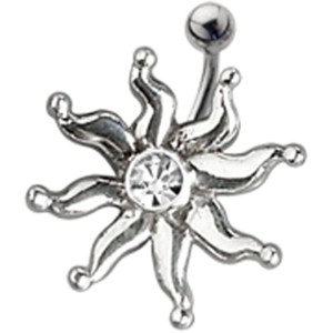 Bauchnabel Piercing Stecker mit 925 Sterling Silber Sonne 1,6x10mm, sapphirblau