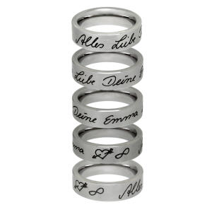 Edelstahlring 7mm breit, 3.2mm Materialstärke, glatt mattiert mit Gravur Ihrer individuellen Handschrift