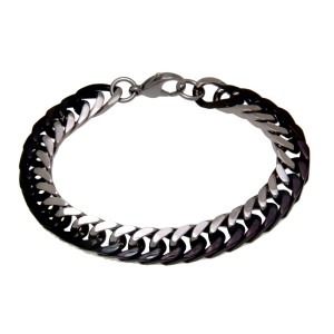 Zweifarbiges Armband Stahl und PVD schwarz mit Karabinerverschluß 21.5cm