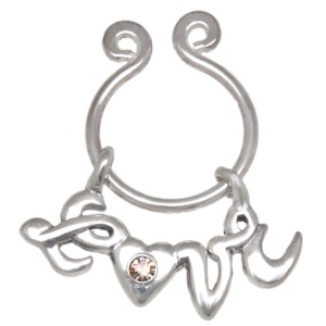 Beweglicher Clip für die Brustwarze - ohne Piercing -  aus 925 Sterling Silber, Schriftzug LOVE, kristall weiß