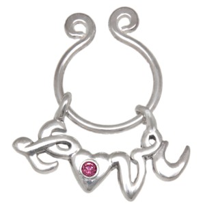 Beweglicher Clip für die Brustwarze - ohne Piercing -  aus 925 Sterling Silber, Schriftzug LOVE, rose