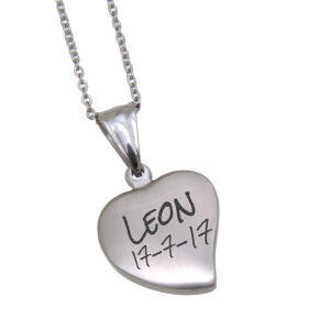 Herzförmiger Kettenanhänger aus Edelstahl mit pinkfarbenen Kristallen und Ihrer Gravur
