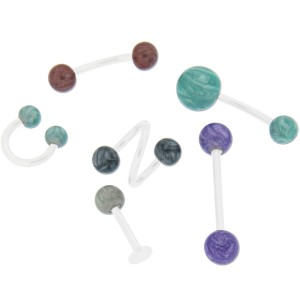 316L 6mm Kugel mit 1.6mm Gewinde, lackiert, türkis, Glitzer