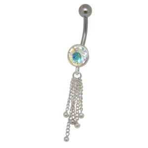 Bauchnabelpiercing mit 925 Silber Kettendesign und ab clear Kristall 1.6x10mm