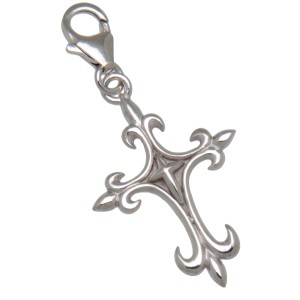 Charm-Anhänger Kreuz mit Fleur de Lys-Spitzen zum einhängen in ein Bettelarmband