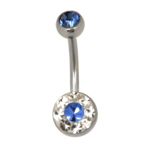 Belly button piercing in 316L steel with crystals - flower shape - in epoxy mass, double jeweled