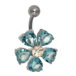 Bauchnabel Piercing , kristall weiß inside/aqua outside