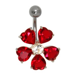 Bauchnabel Piercing , kristall weiß inside/red outside