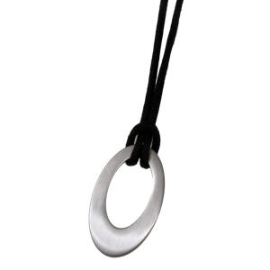 Ovaler Edelstahlanhänger poliert, 29x17mm, mit Band