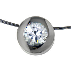 Kettenanhänger aus Edelstahl rund mit Zirkonie