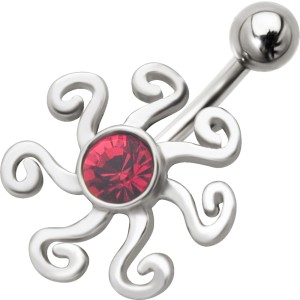 Bauchnabel Piercing mit durchgeknallter Sonne, rot