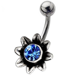 Titan Piercing Bauchnabel Blume, 1,6x10mm, crystal