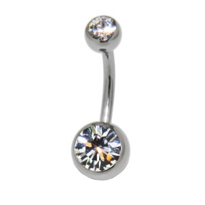Bauchnabel Piercing  Banane Stecker doppelt juwelliert 1,6 x 6mm, kristall weiß