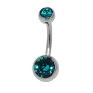 Bauchnabel Piercing  Banane Stecker doppelt juwelliert 1,6 x 8mm, türkis