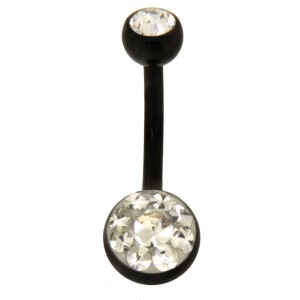 Bauchnabelpiercing BLACK GLITTER aus 316L Stahl mit einer schwarzen PVD Beschichtung, juwellierte Schraub-Kugel