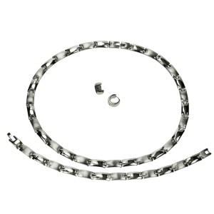 Set aus Edelstahl, Collier 46cm Länge, Armand 22cm Länge, Klapp-Creolen