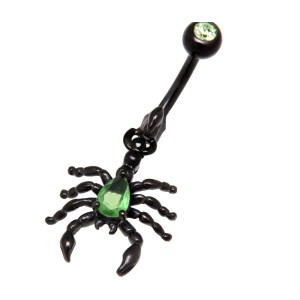 Bauchnabelpiercing Skorpion schwarz Chirurgenstahl 1.6x10mm peridot